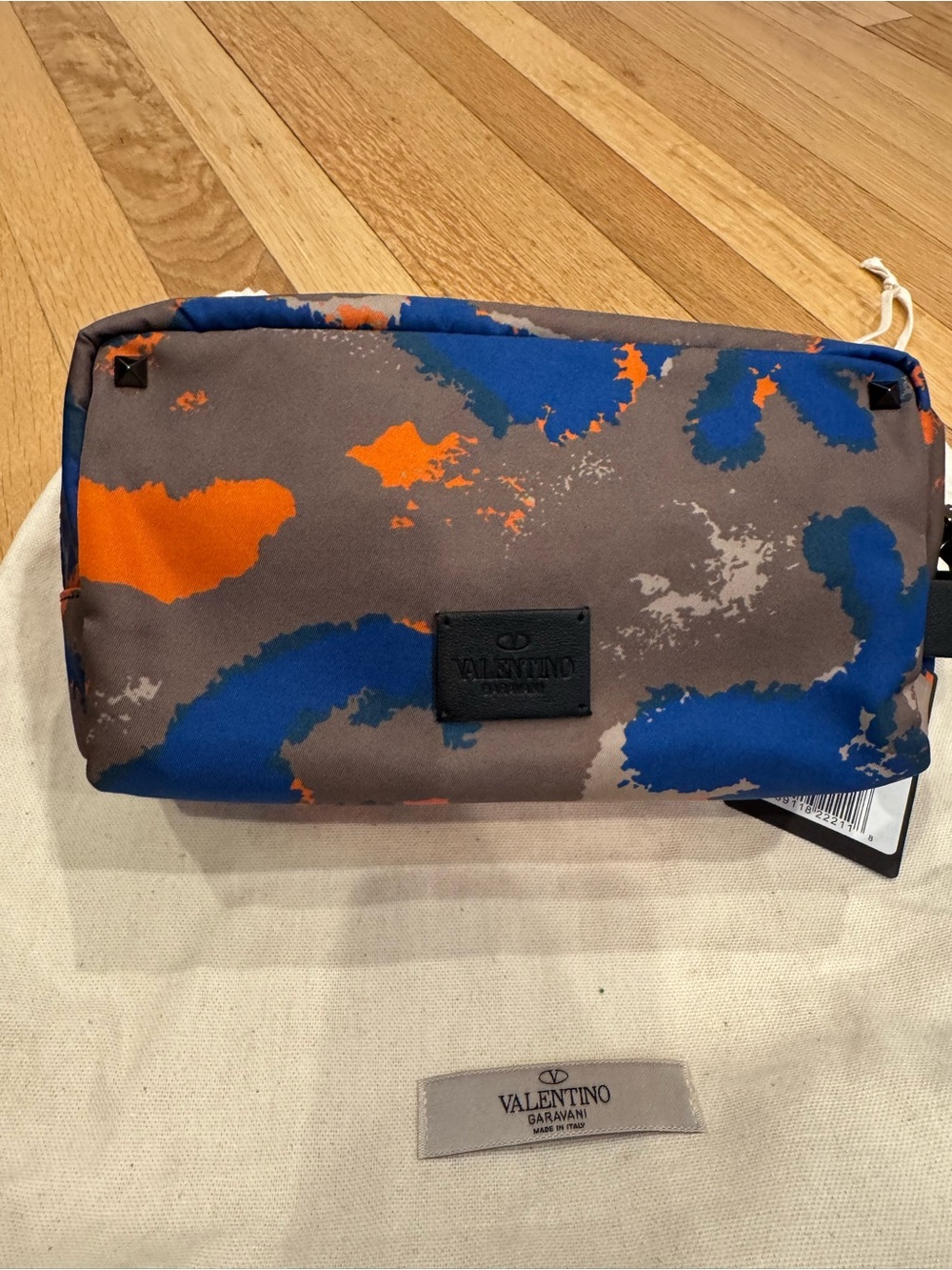 Valentino Garavani Blue & Orange Camouflage Travel Pouch NWT